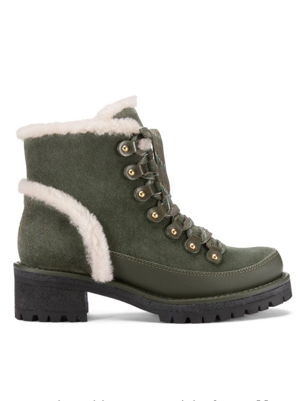 Tory Burch Cooper Shearling Lug Sole Boots in Forest Green Suede Size 8.5